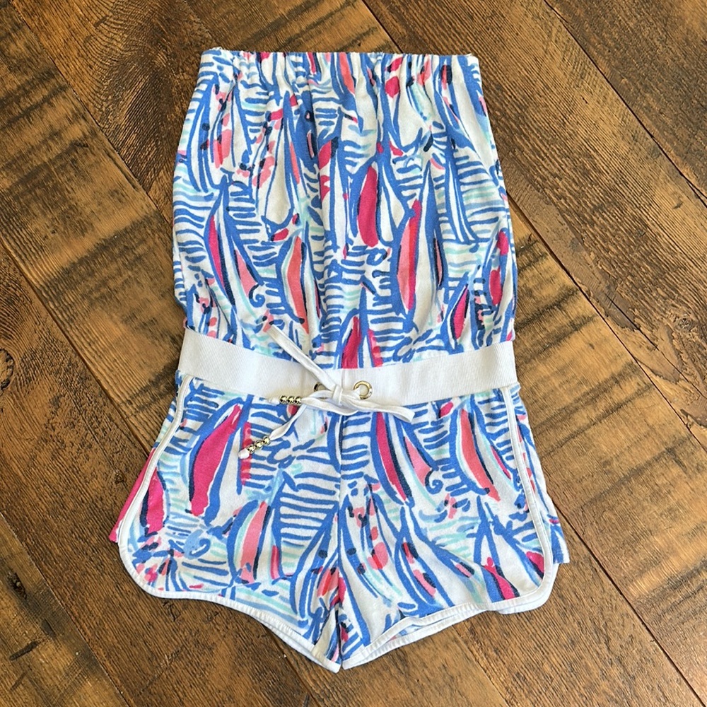 Lilly Pulitzer Dixon Terrycloth Romper Red, Right, Return XS - Picture 5 of 8
